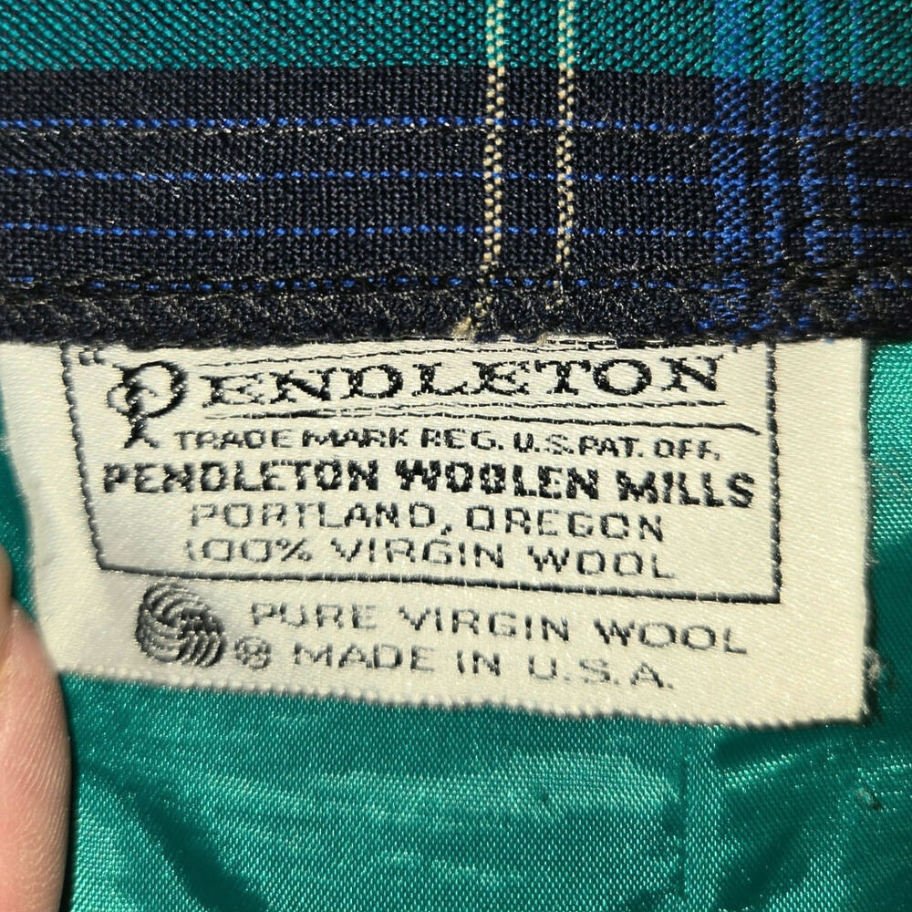 Sz 12 PENDLETON Vintage Teal Green Plaid Gathered Button Waist Zip Midi Skirt - Picture 5 of 7